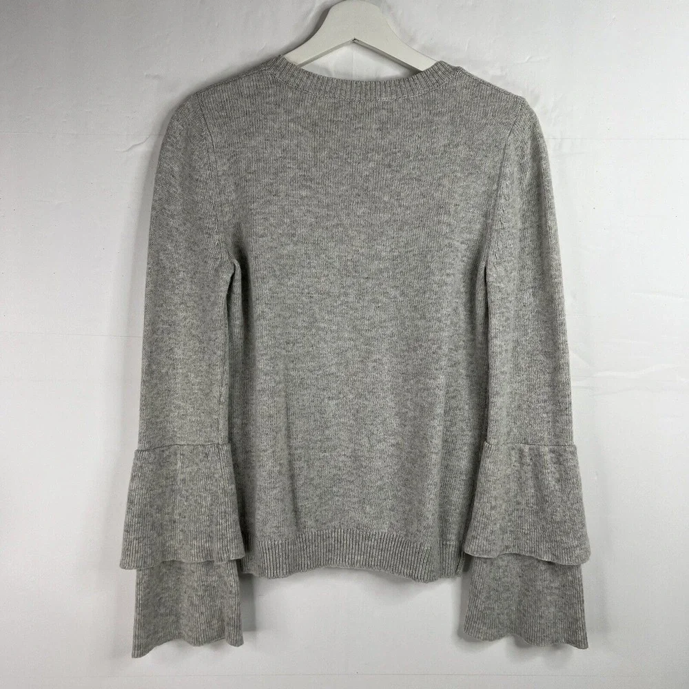 J.Crew Small Sweater Gray Tiered Bell Sleeve Crew Neck Heathered Knit Pullover